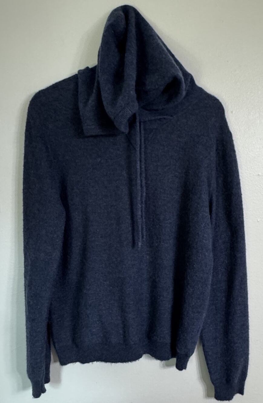 7 Diamonds Sweater Mens Medium Wool Mohair Knit Blend Hoodie Blue Pull-Over